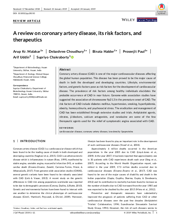 (PDF) A review on coronary artery disease, its risk factors, and ...