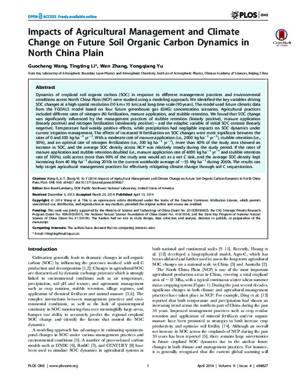 (PDF) Impacts of Agricultural Management and Climate Change on Future ...