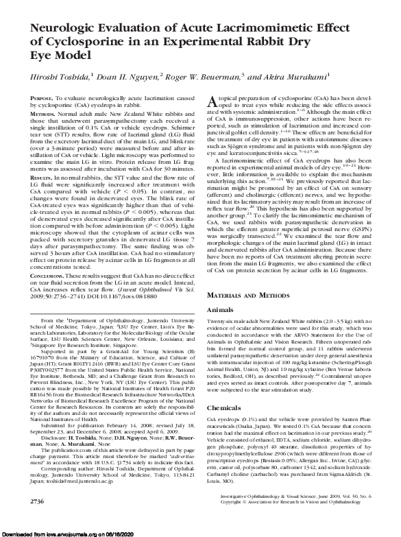 (PDF) Neurologic Evaluation of Acute Lacrimomimetic Effect of ...