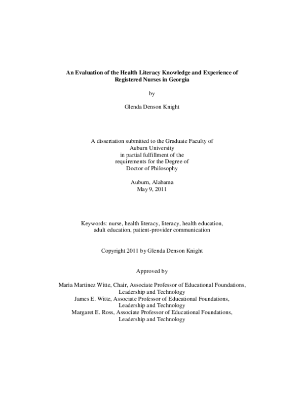 (PDF) An Evaluation of the Health Literacy Knowledge and Experience of ...