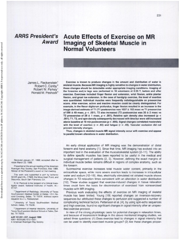 (PDF) Acute effects of exercise on MR imaging of skeletal muscle in ...