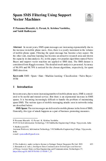 (PDF) Spam SMS Filtering Using Support Vector Machines