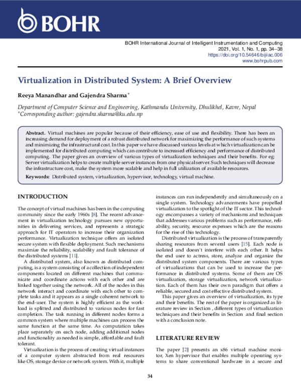 (PDF) Virtualization in Distributed System: A Brief Overview