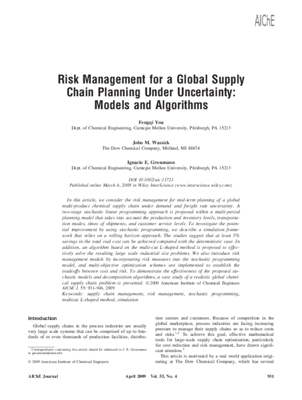(PDF) Risk management for a global supply chain planning under ...