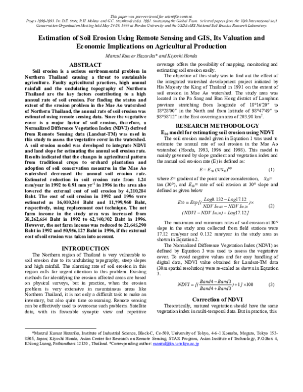 (PDF) Estimation of Soil Erosion Using Remote Sensing and GIS, Its ...