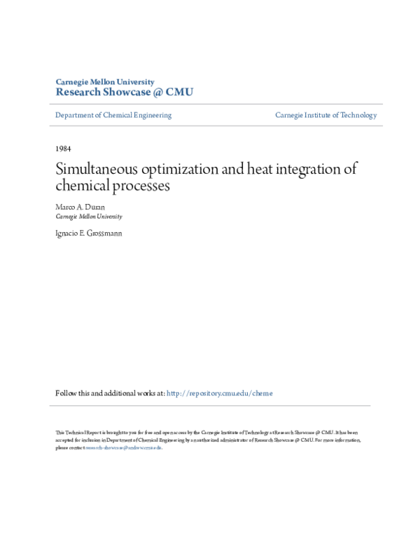 (PDF) Simultaneous optimization and heat integration of chemical processes