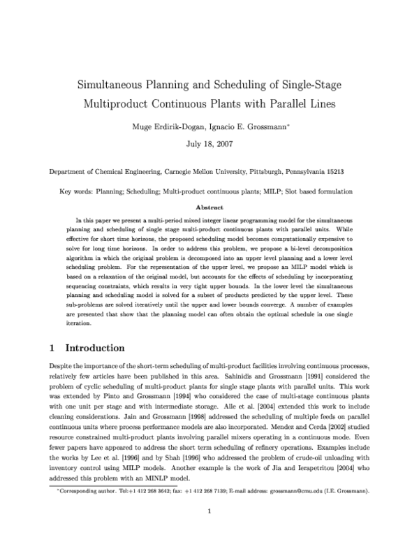 (PDF) Simultaneous planning and scheduling of single-stage multi ...