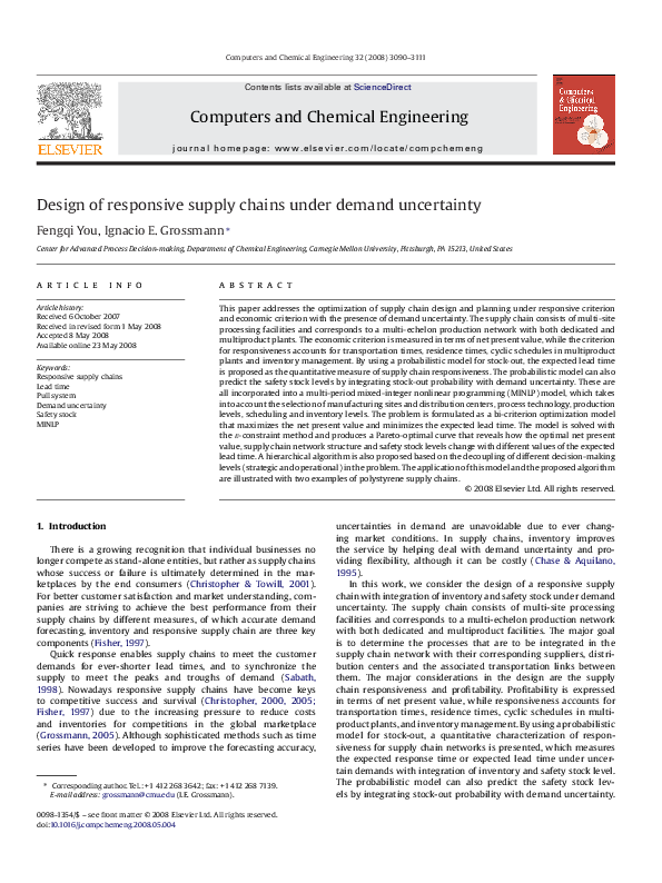 (PDF) Design of responsive supply chains under demand uncertainty