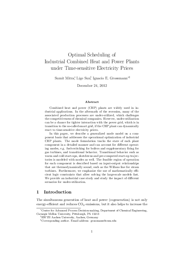 (PDF) Optimal scheduling of industrial combined heat and power plants ...