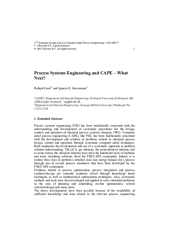 (PDF) Process systems engineering and CAPE — what next?
