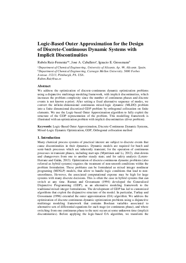 (PDF) Logic-Based Outer Approximation for the Design of Discrete ...