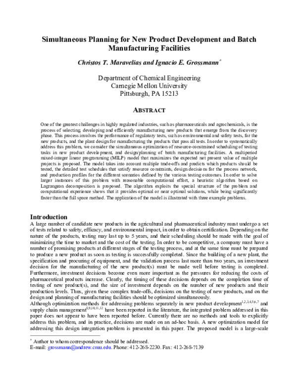 (PDF) Simultaneous Planning for New Product Development and Batch ...