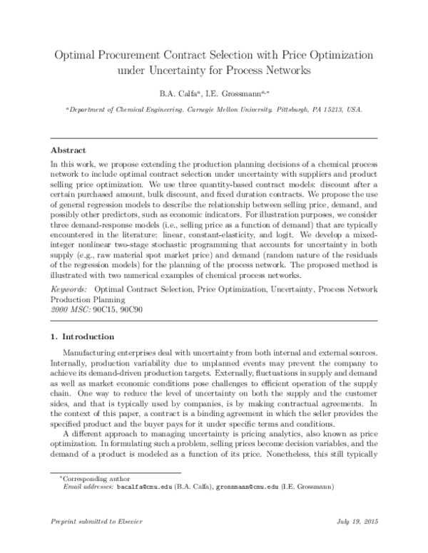 (PDF) Optimal procurement contract selection with price optimization ...