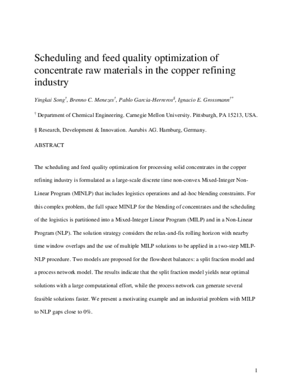 (PDF) Scheduling and Feed Quality Optimization of Concentrate Raw ...