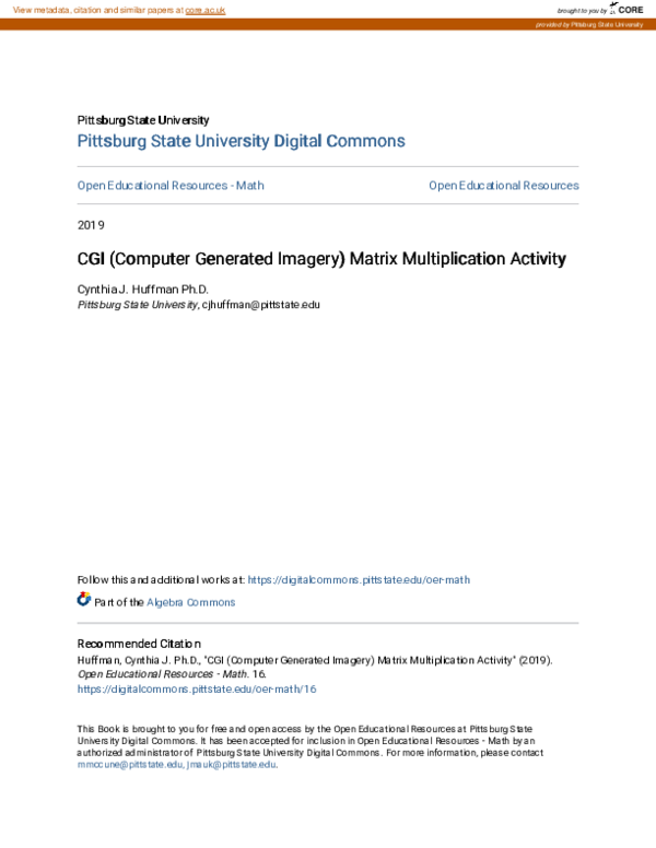 (PDF) CGI (Computer Generated Imagery) Matrix Multiplication Activity