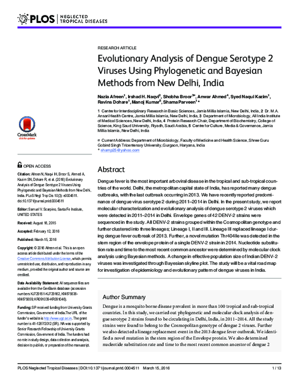 (PDF) Evolutionary Analysis of Dengue Serotype 2 Viruses Using ...