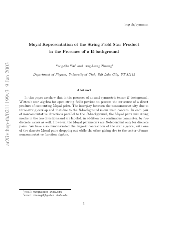 (PDF) Moyal representation of the string field star product in the ...