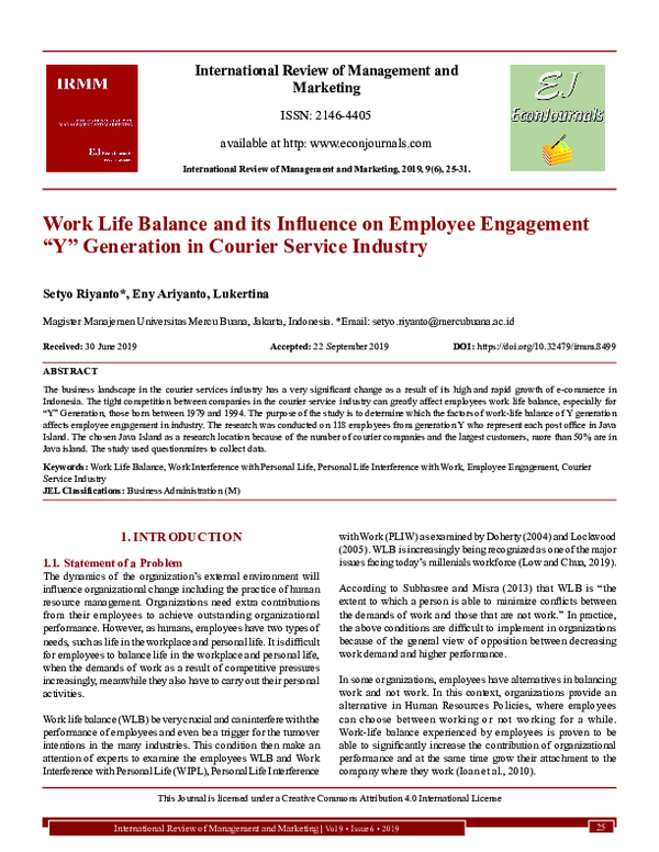(PDF) Work Life Balance and Its Influence on Employee Engagement “Y ...
