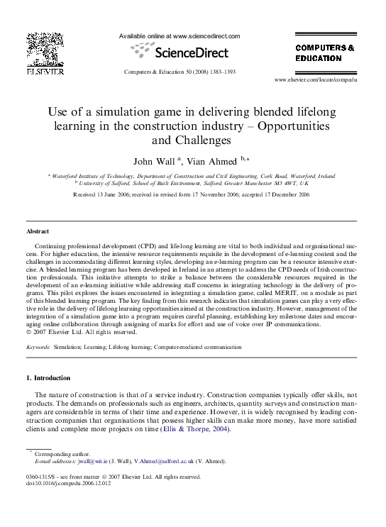 (PDF) Use of a simulation game in delivering blended lifelong learning ...