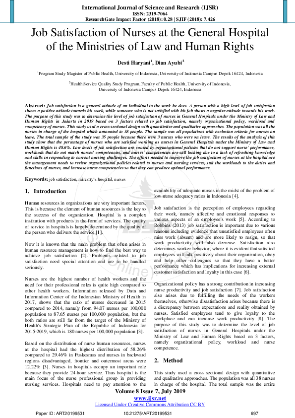 (PDF) Job Satisfaction of Nurses at the General Hospital of the ...