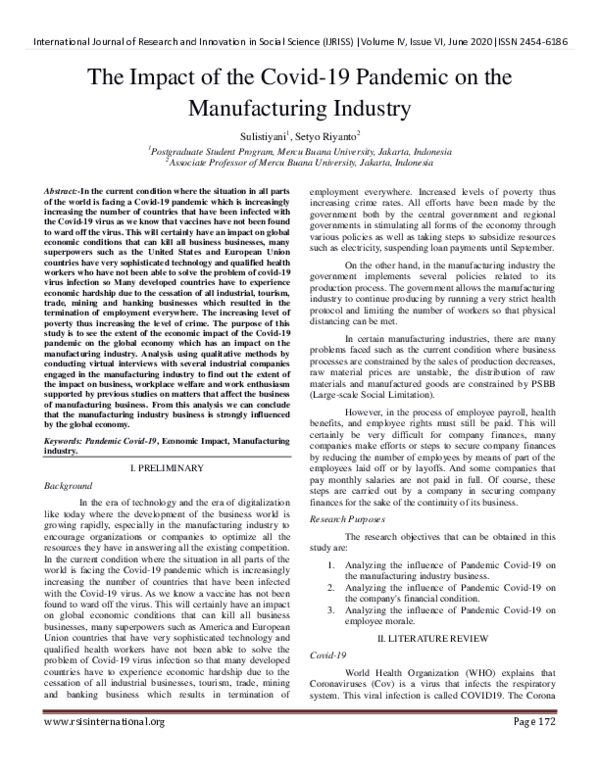 (PDF) The Impact of the Covid-19 Pandemic on the Manufacturing Industry