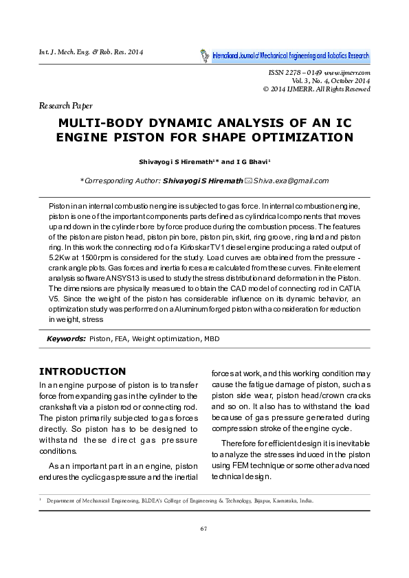(PDF) Multi-Body Dynamic Analysis of an Ic Engine Piston for Shape ...