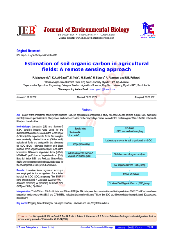 (PDF) Estimation of soil organic carbon in agricultural fields: A ...