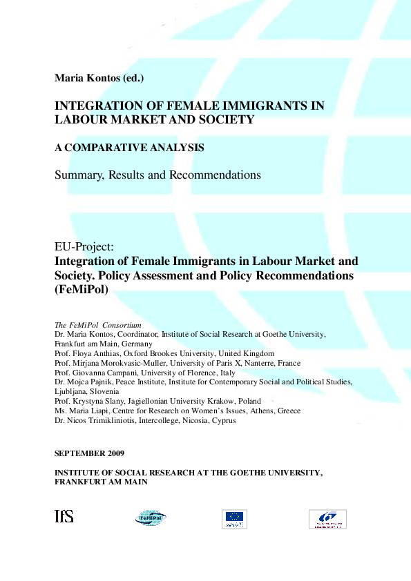 (PDF) Integration of Female Immigrants in Labour Market and Society