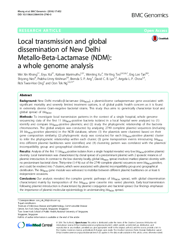 (PDF) Local transmission and global dissemination of New Delhi Metallo ...