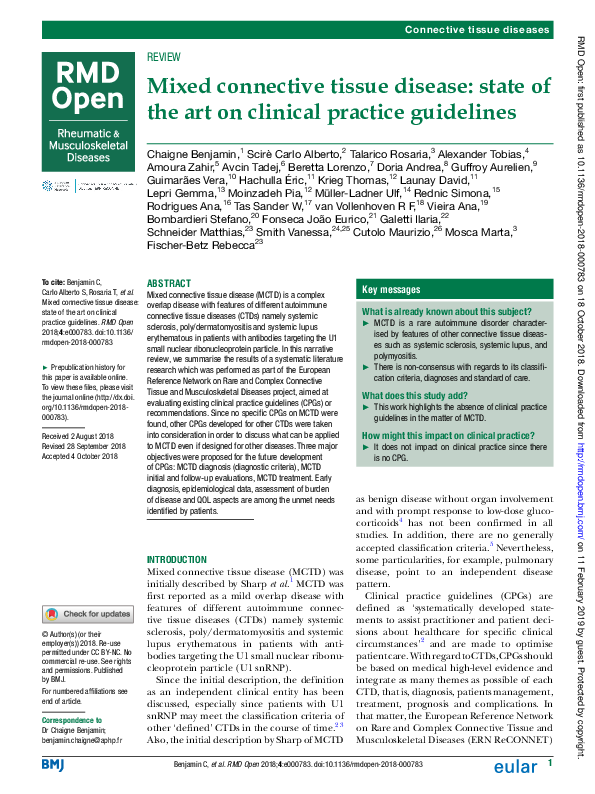 (PDF) Mixed connective tissue disease state of the art on clinical