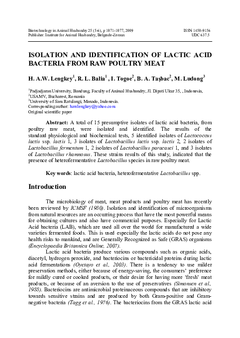 (PDF) Isolation and identification of lactic acid bacteria from raw ...