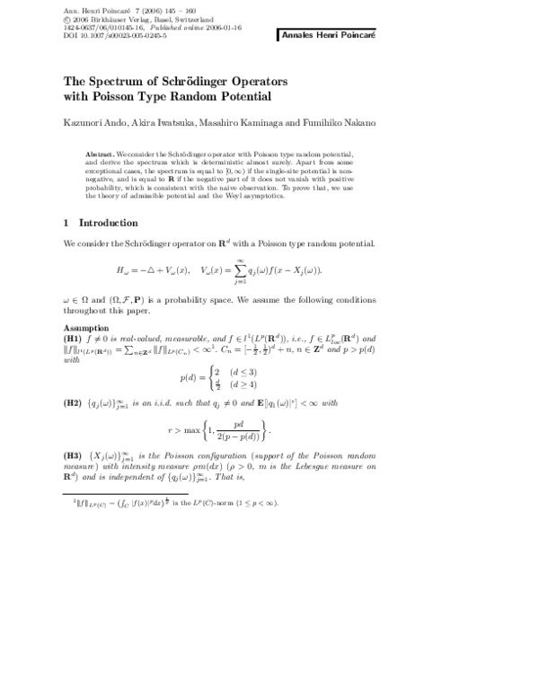 (PDF) The Spectrum of Schrödinger Operators with Poisson Type Random ...