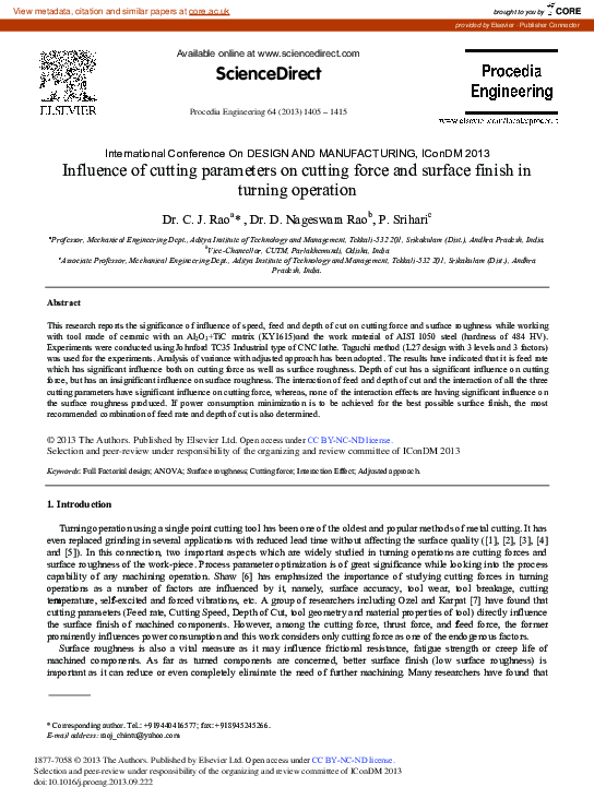 (PDF) Influence of Cutting Parameters on Cutting Force and Surface ...