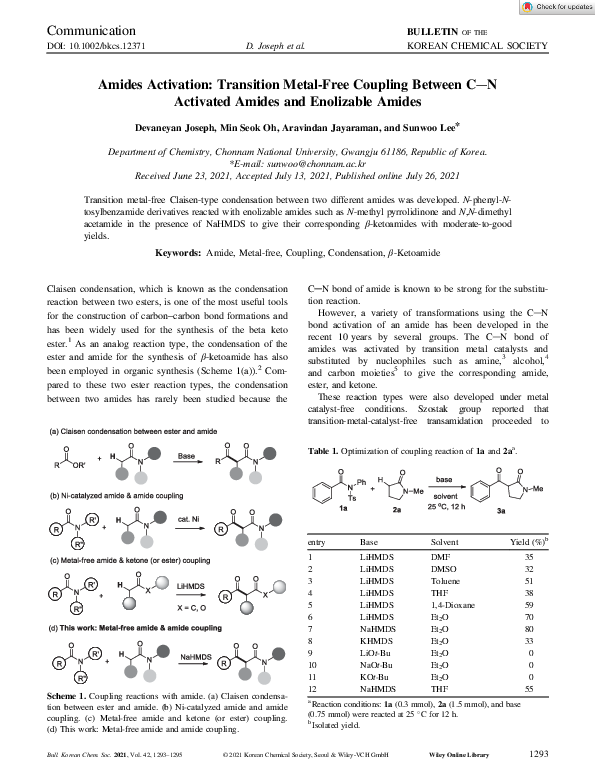 (PDF) Amides Activation: Transition Metal-Free Coupling Between C N ...