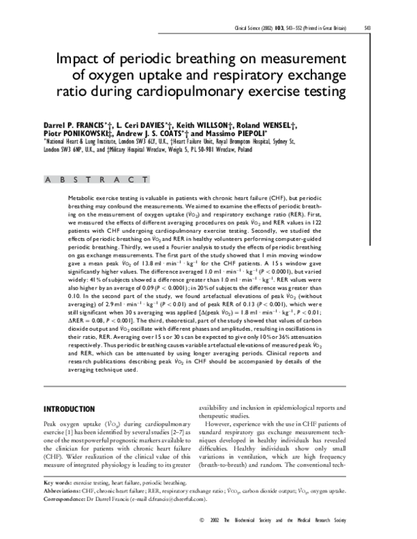 (PDF) Impact of periodic breathing on measurement of oxygen uptake and ...
