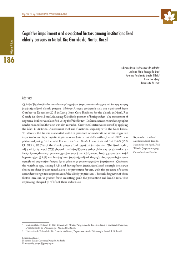 (PDF) Cognitive Impairment and Associated Factors among the Elderly in ...