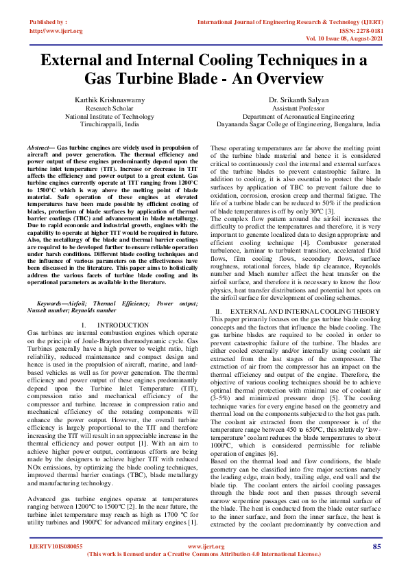 (PDF) External and Internal Cooling Techniques in a Gas Turbine Blade ...