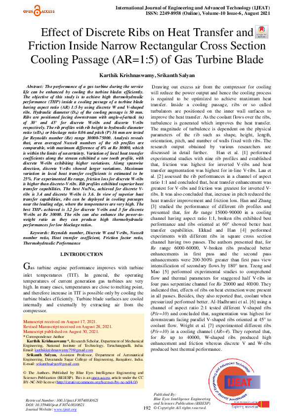 (PDF) Effect of Discrete Ribs on Heat Transfer and Friction Inside ...