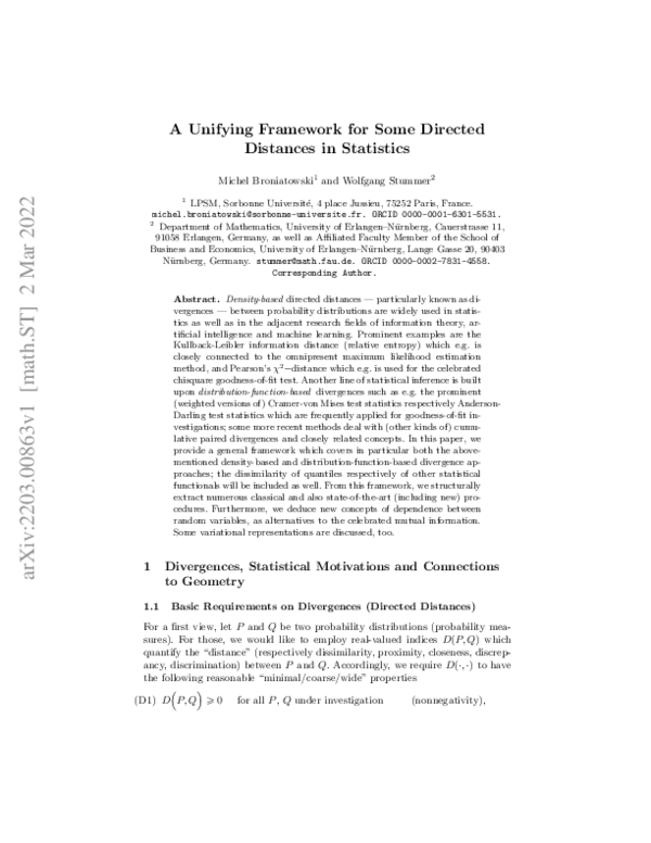 (PDF) A Unifying Framework for Some Directed Distances in Statistics