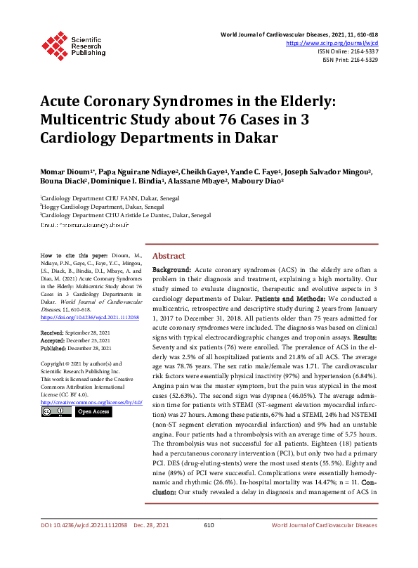 (PDF) Acute Coronary Syndromes in Elderly: Multicentric Study about 76 ...