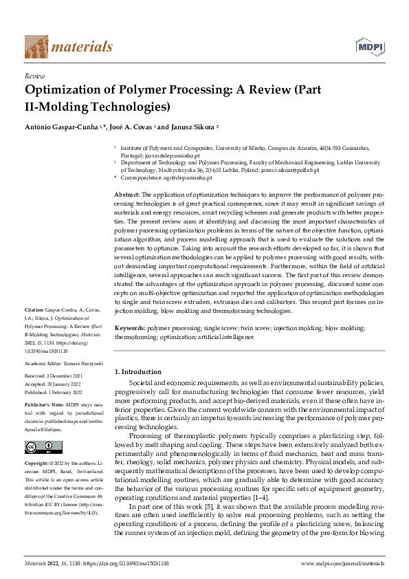 (PDF) Optimization of Polymer Processing: A Review (Part II-Molding ...