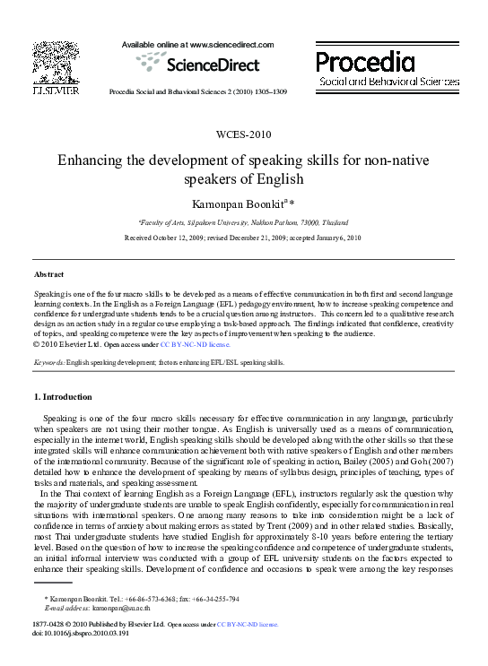 (PDF) Enhancing the development of speaking skills for non-native ...