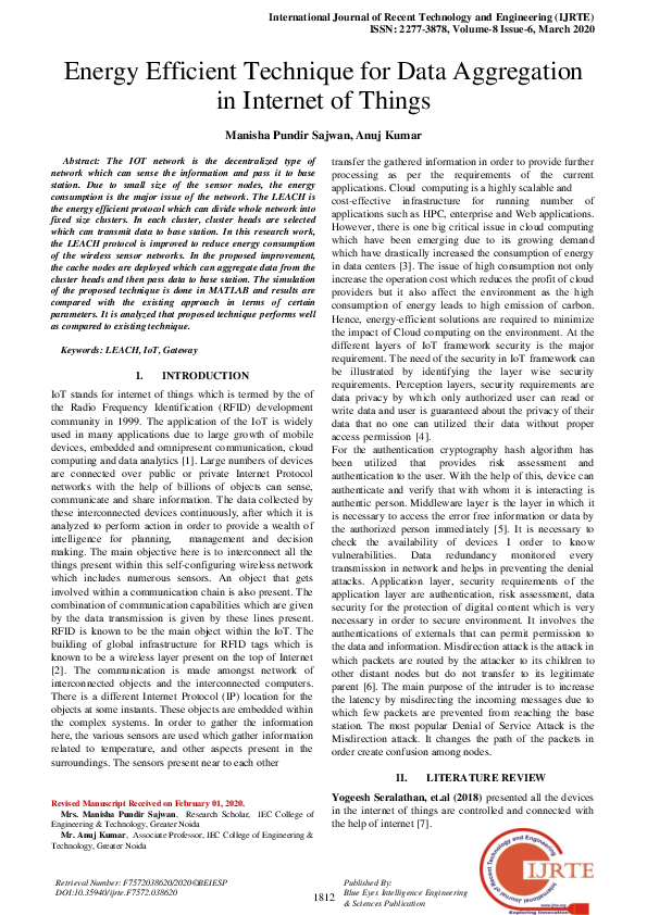 (PDF) Energy Efficient Technique for Data Aggregation in Internet of Things