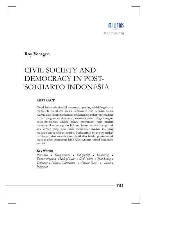 (PDF) Civil Society and Democracy in Postsoeharto Indonesia