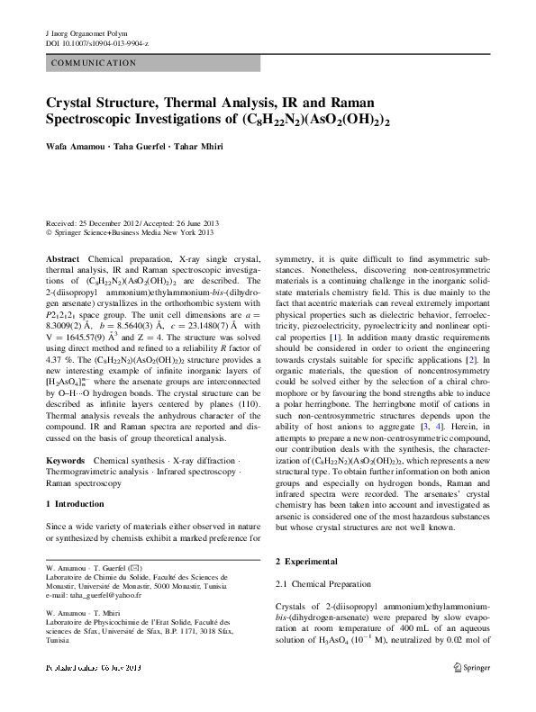 (PDF) Crystal Structure, Thermal Analysis, IR and Raman Spectroscopic ...