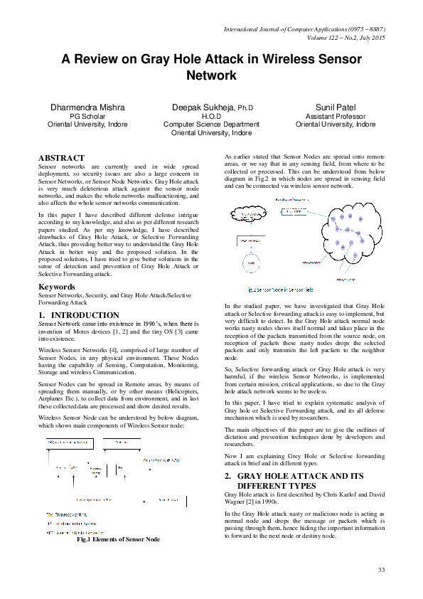 (PDF) A Review on Gray Hole Attack in Wireless Sensor Network