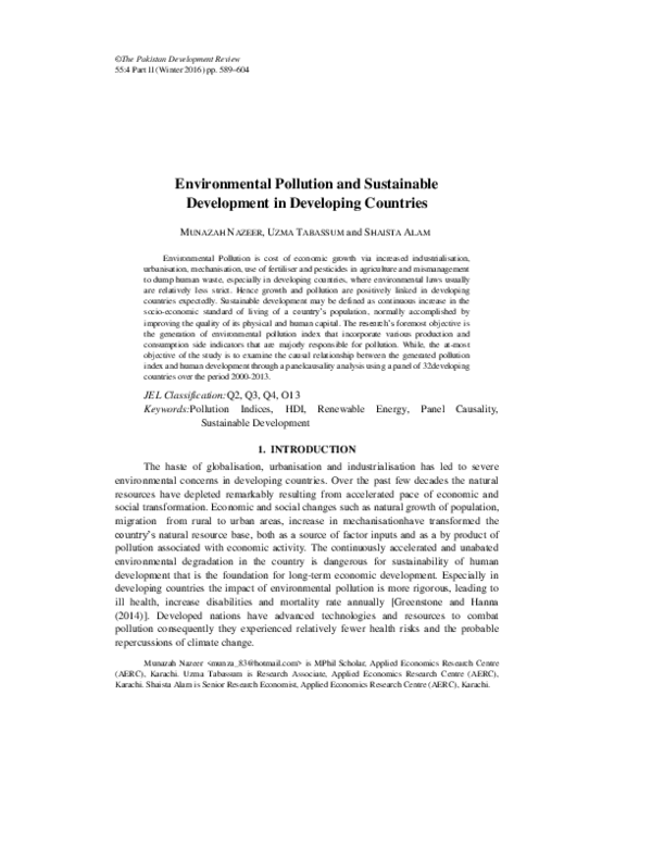(PDF) Environmental Pollution and Sustainable Development in Developing ...
