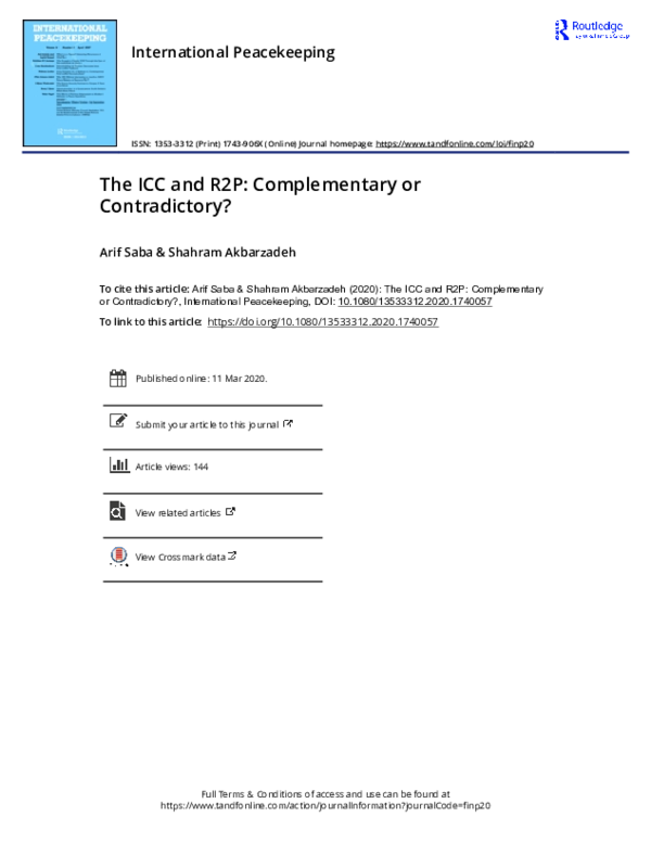 (PDF) The ICC and R2P: Complementary or Contradictory?