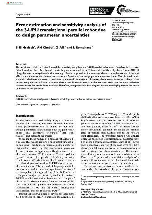 (PDF) Error estimation and sensitivity analysis of the 3-UPU ...