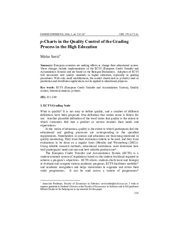(PDF) P-Charts in the Quality Control of the Grading Process in the ...